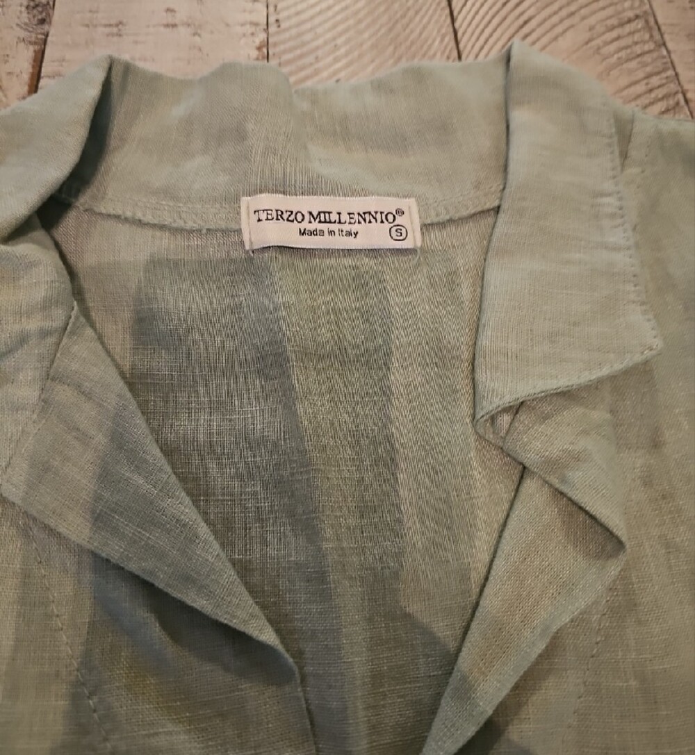 Terzo Millennio 100% Linen Shift Dress In Sage Made In Italy 🇮🇹 - Picture 2 of 7